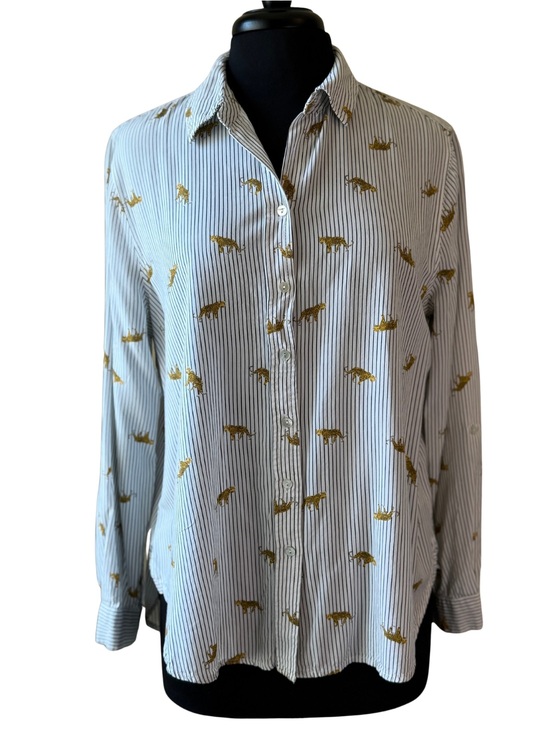 Jane and Delancey Tops - JANE + DELANCEY Striped Button-Down Shirt with Leopards Size XL White Black